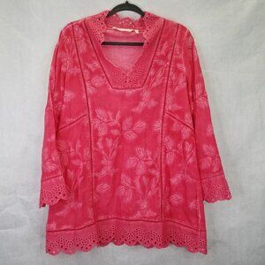 Soft Surroundings Deidre Tunic Women’s M Pink Floral Embroidered Eyelet Trim Top